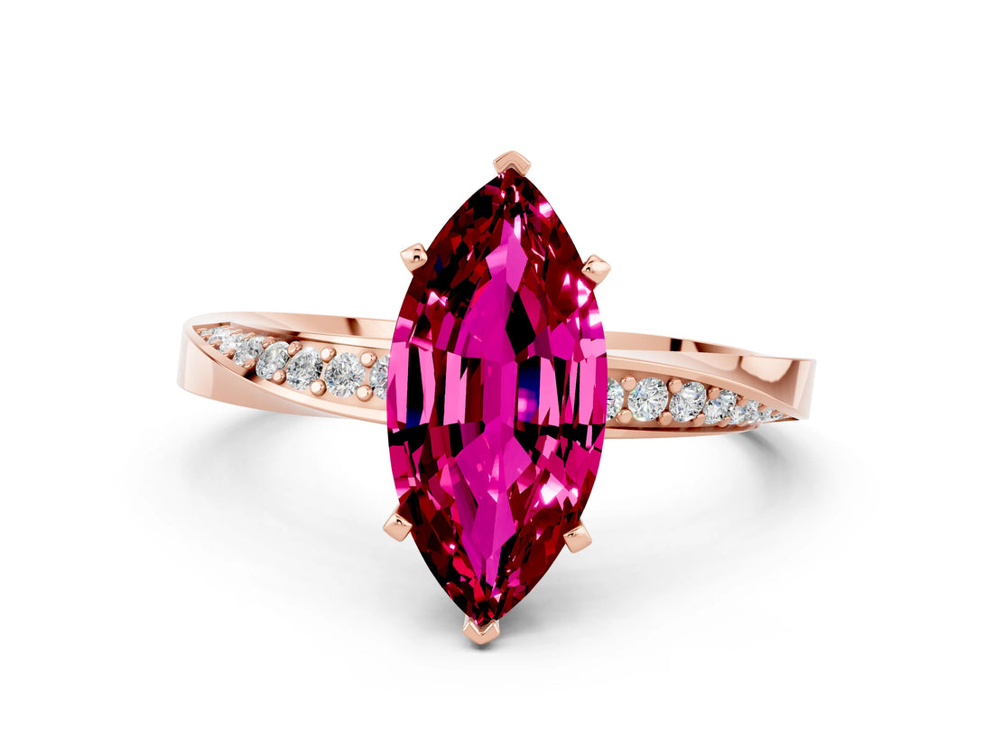 Rose gold Marquise Cut Garnet Engagement Ring with Side Stone Accents and Four-Prong Setting_60