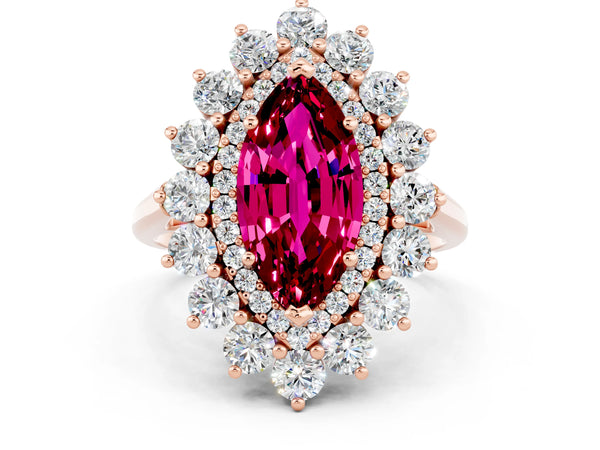 Rose gold Marquise Cut Garnet Floral Double Halo Engagement Ring with Prong Setting