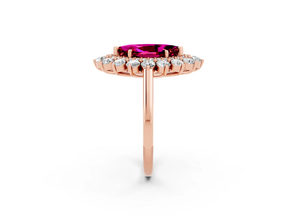 Rose gold Marquise Cut Garnet Floral Double Halo Engagement Ring with Prong Setting