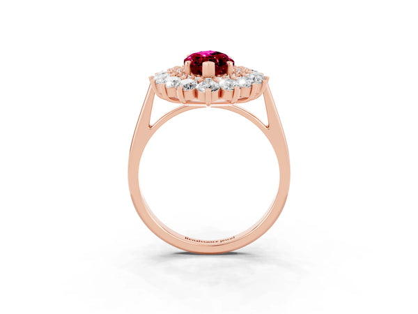Rose gold Marquise Cut Garnet Floral Double Halo Engagement Ring with Prong Setting