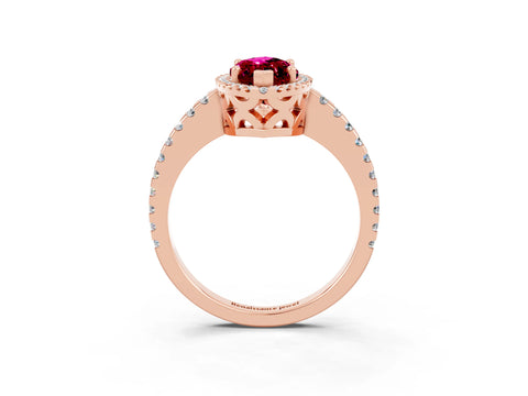 Rose gold Marquise Cut Garnet Halo Engagement Ring with Pavé Band and Prong Setting_15