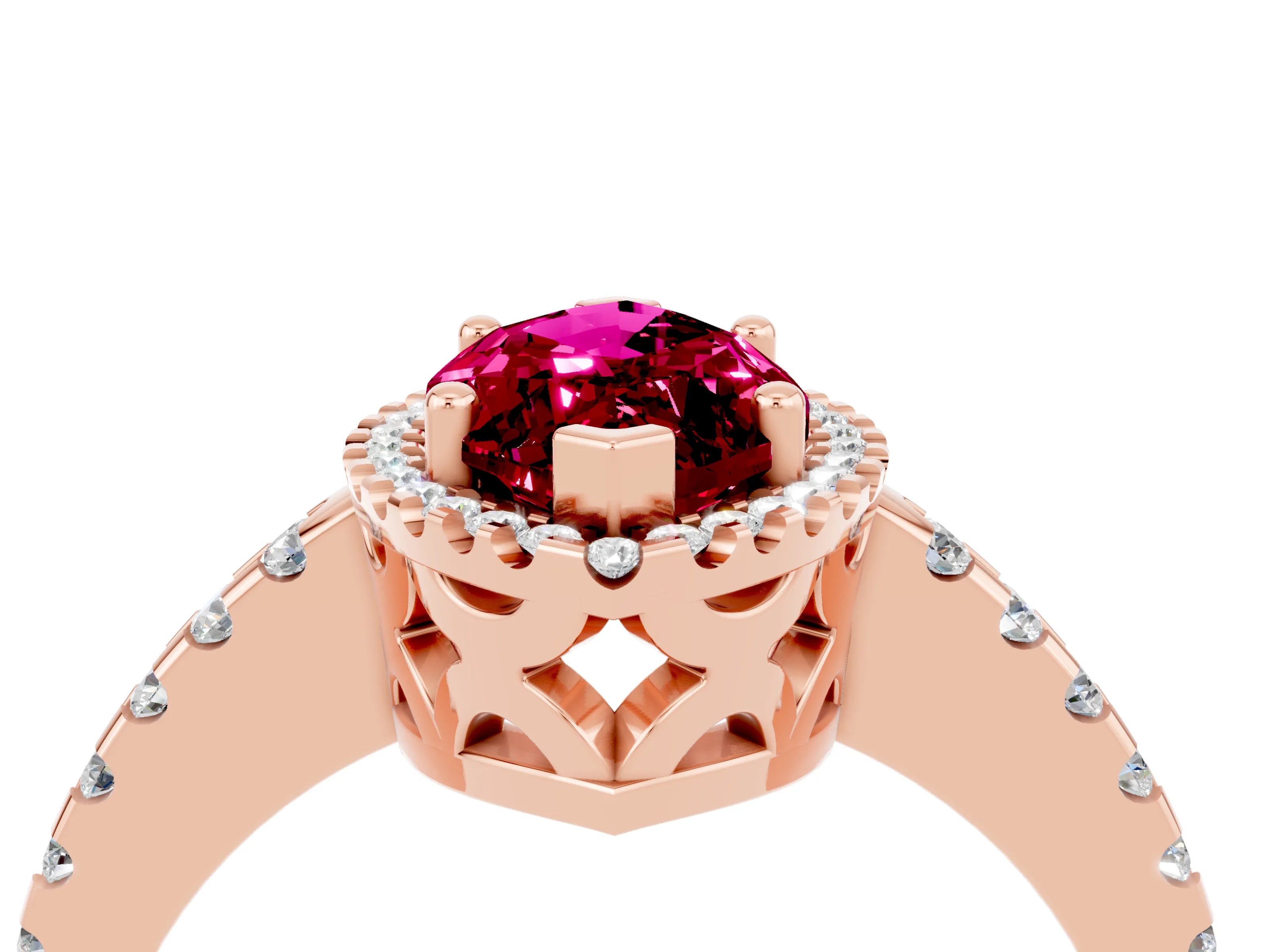 Rose gold Marquise Cut Garnet Halo Engagement Ring with Pavé Band and Prong Setting_16