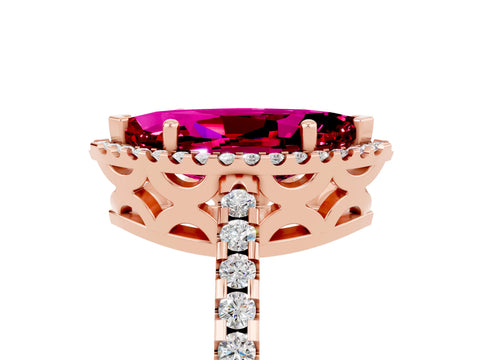 Rose gold Marquise Cut Garnet Halo Engagement Ring with Pavé Band and Prong Setting_17