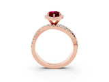 Rose gold Marquise Cut Garnet Halo Ring with Round Split Shank and Prong Setting_67