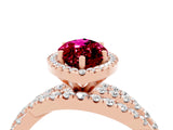 Rose gold Marquise Cut Garnet Halo Ring with Round Split Shank and Prong Setting_68