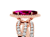 Rose gold Marquise Cut Garnet Halo Ring with Round Split Shank and Prong Setting_69