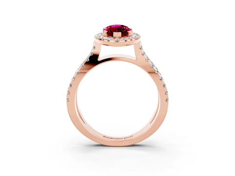 Rose gold Marquise Cut Garnet Halo Ring with Split Shank Pavé Band and Prong Setting_3