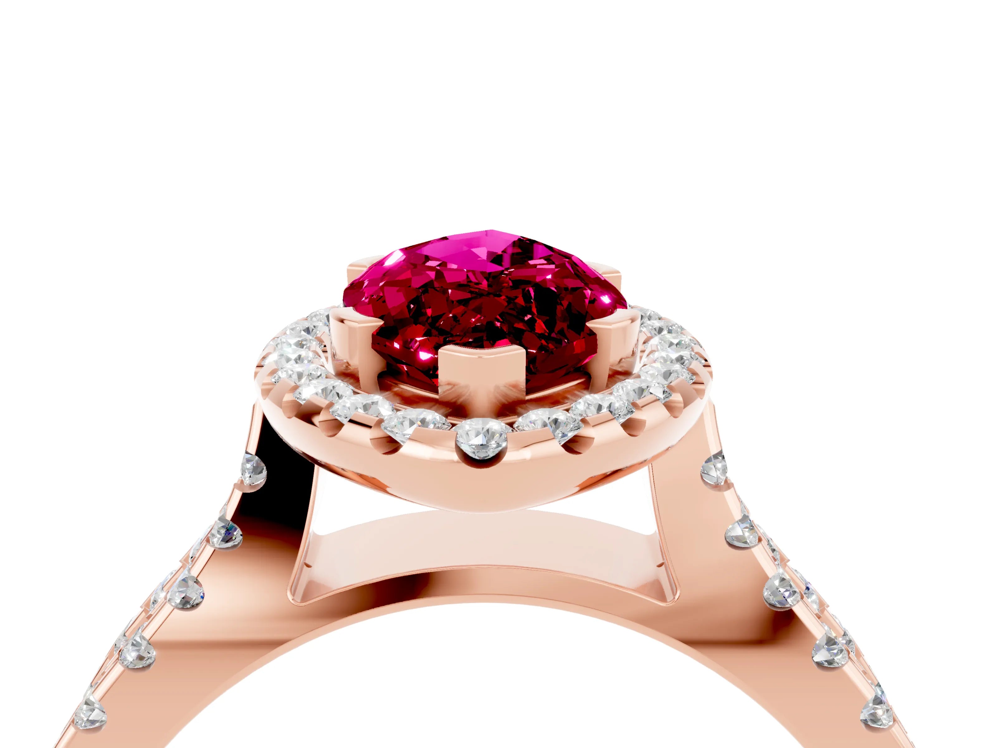 Rose gold Marquise Cut Garnet Halo Ring with Split Shank Pavé Band and Prong Setting_4