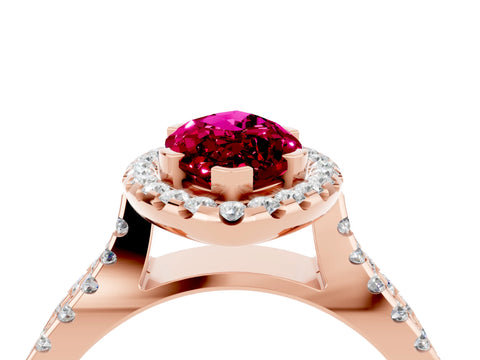 Rose gold Marquise Cut Garnet Halo Ring with Split Shank Pavé Band and Prong Setting_4