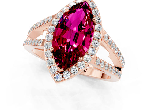 Rose gold Marquise Cut Garnet Halo Ring with Split Shank U-Prong Band and Four-Prong Setting_1