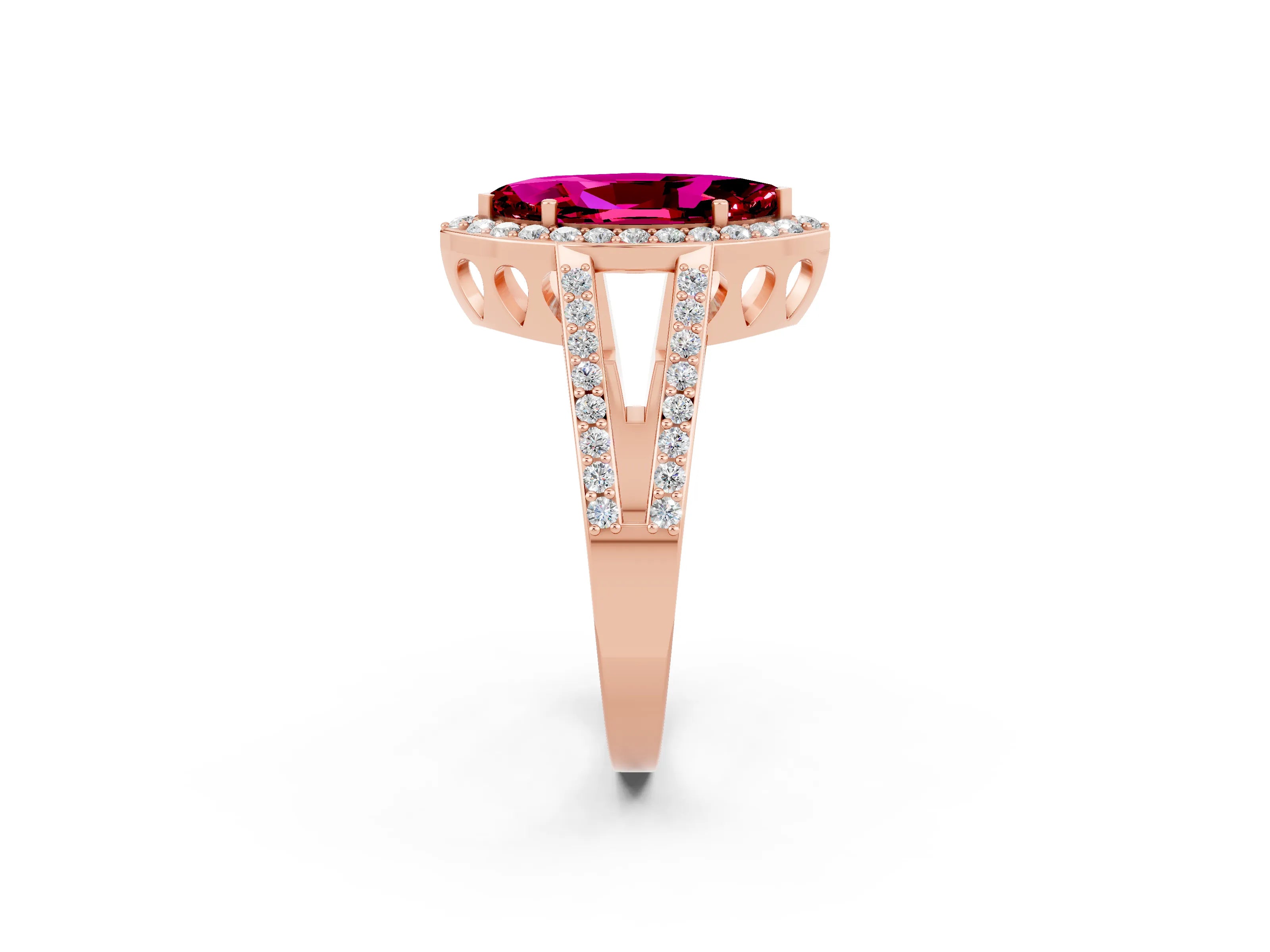Rose gold Marquise Cut Garnet Halo Ring with Split Shank U-Prong Band and Four-Prong Setting_2