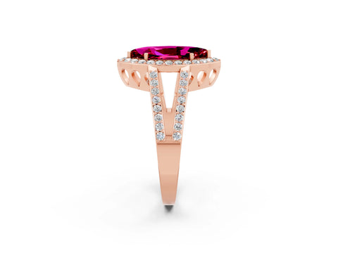 Rose gold Marquise Cut Garnet Halo Ring with Split Shank U-Prong Band and Four-Prong Setting_2