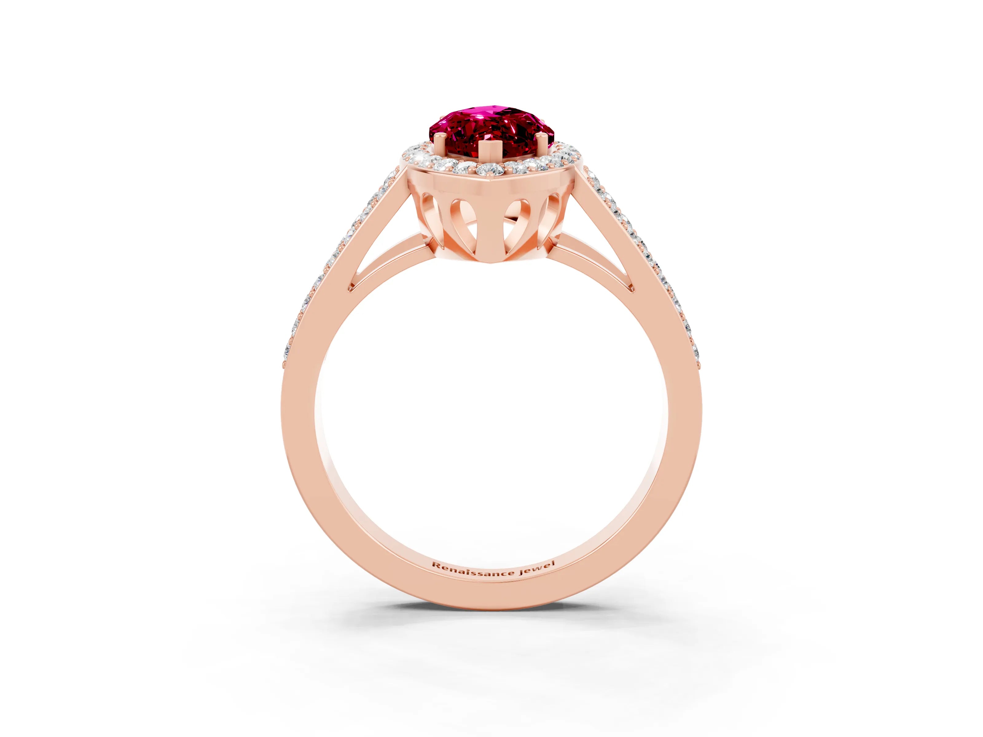 Rose gold Marquise Cut Garnet Halo Ring with Split Shank U-Prong Band and Four-Prong Setting_3
