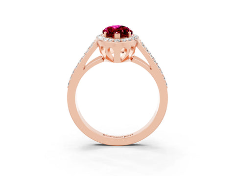 Rose gold Marquise Cut Garnet Halo Ring with Split Shank U-Prong Band and Four-Prong Setting_3