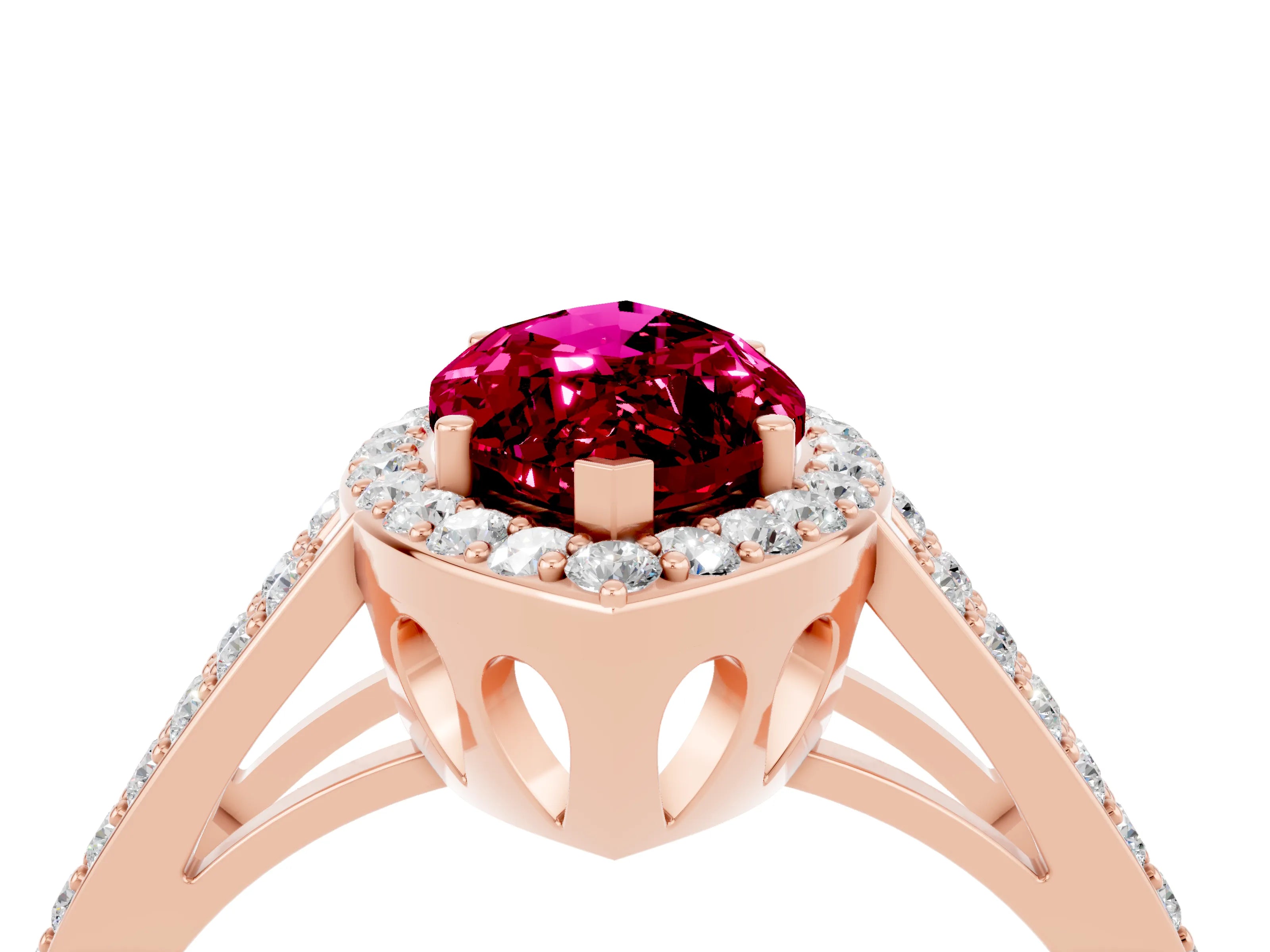 Rose gold Marquise Cut Garnet Halo Ring with Split Shank U-Prong Band and Four-Prong Setting_4
