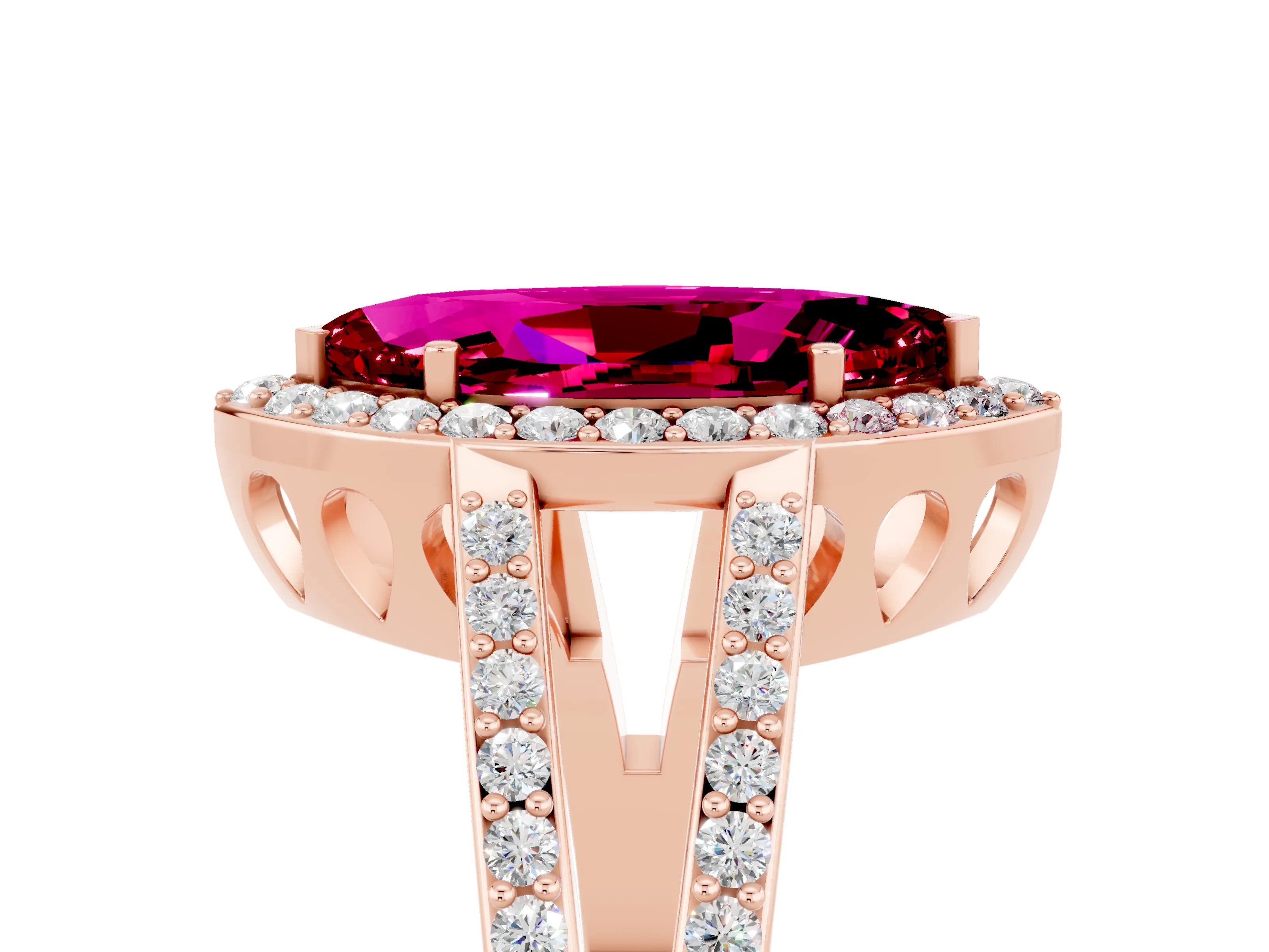 Rose gold Marquise Cut Garnet Halo Ring with Split Shank U-Prong Band and Four-Prong Setting_5