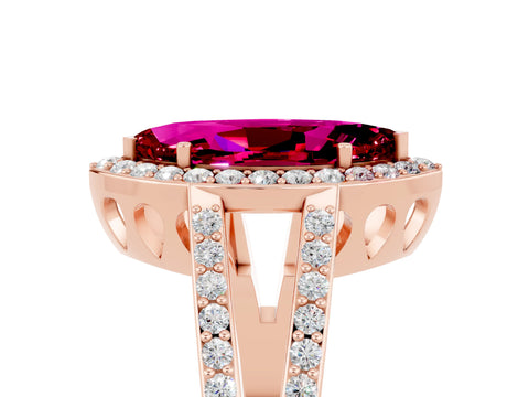 Rose gold Marquise Cut Garnet Halo Ring with Split Shank U-Prong Band and Four-Prong Setting_5