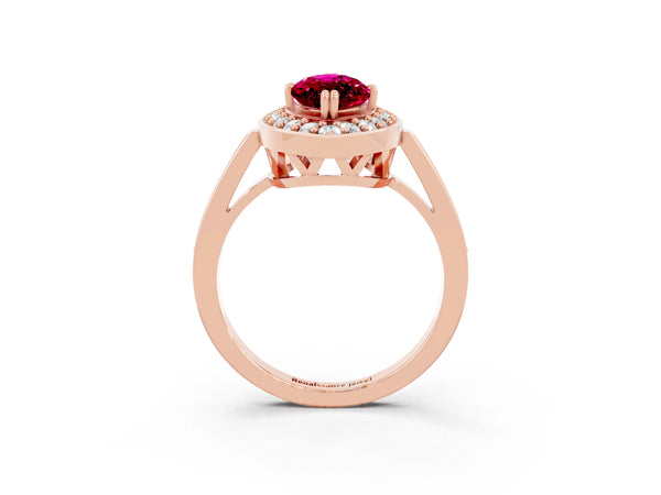 Rose gold Marquise Cut Garnet Halo Ring with Split Shank and Four-Prong Setting