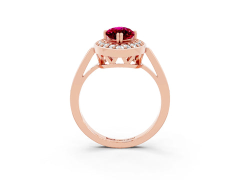 Rose gold Marquise Cut Garnet Halo Ring with Split Shank and Four-Prong Setting_3