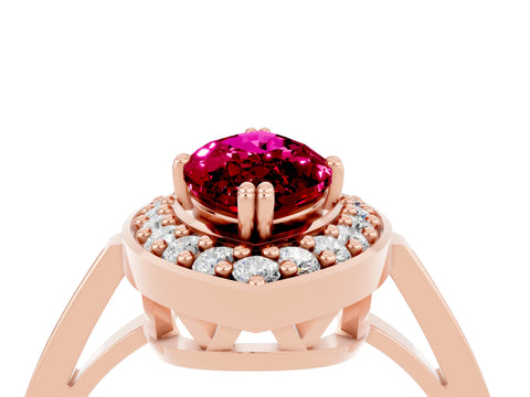 Rose gold Marquise Cut Garnet Halo Ring with Split Shank and Four-Prong Setting_4