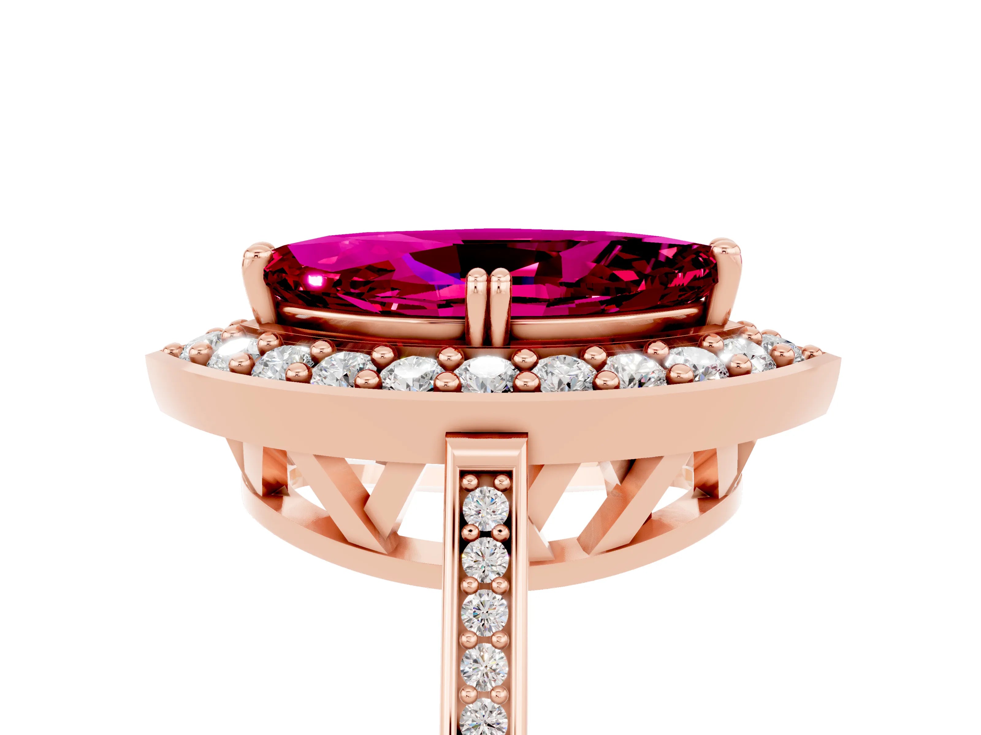 Rose gold Marquise Cut Garnet Halo Ring with Split Shank and Four-Prong Setting_5