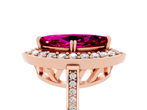 Rose gold Marquise Cut Garnet Halo Ring with Split Shank and Four-Prong Setting_5