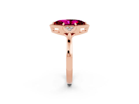 Rose gold Marquise Cut Garnet Halo Ring with Tapered Band and Four-Prong Setting_2