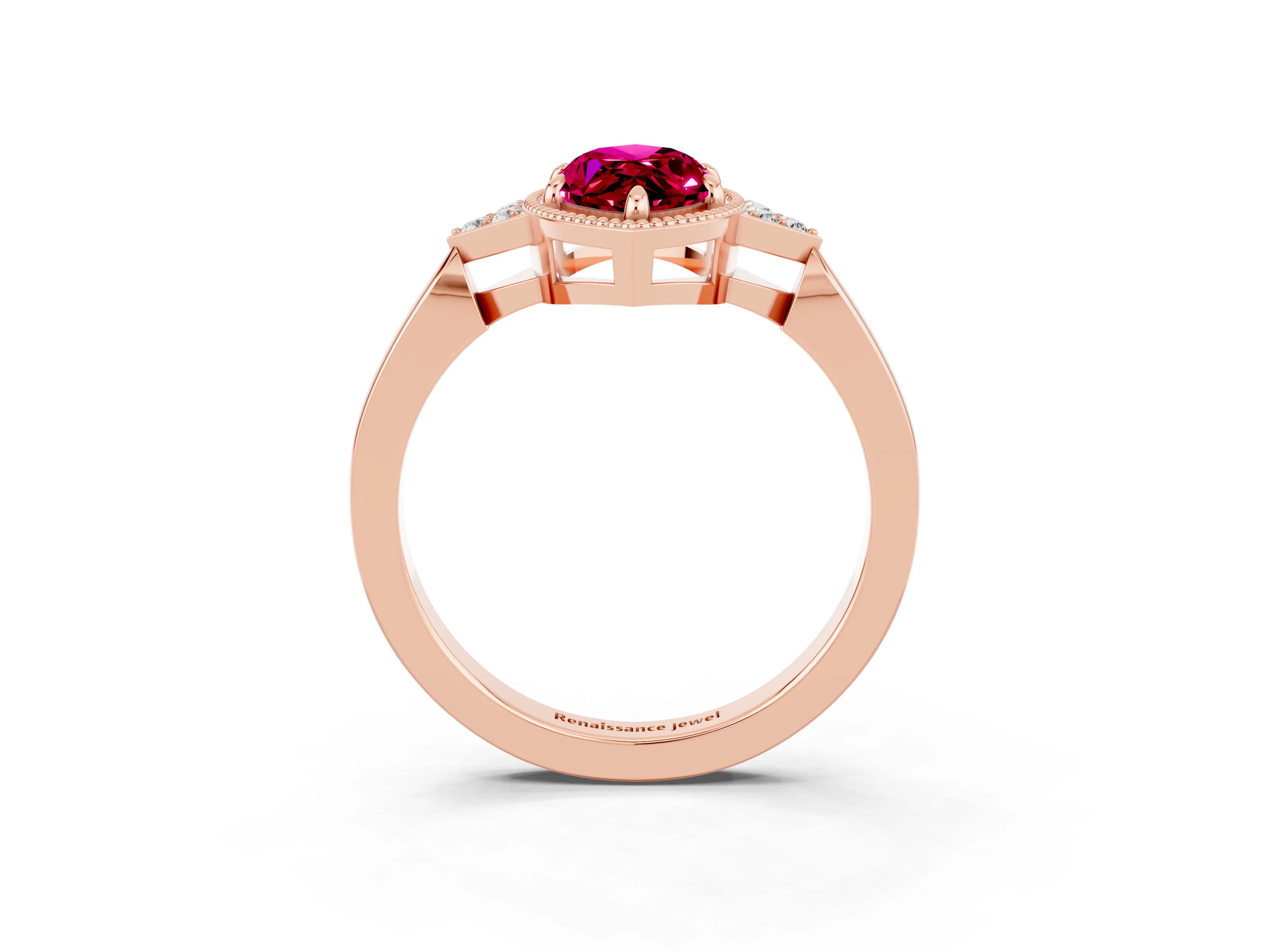 Rose gold Marquise Cut Garnet Halo Ring with Tapered Band and Four-Prong Setting_3