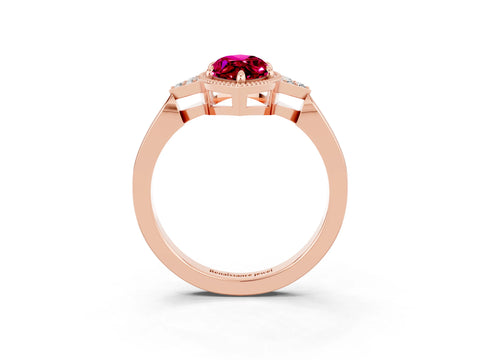 Rose gold Marquise Cut Garnet Halo Ring with Tapered Band and Four-Prong Setting_3