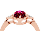 Rose gold Marquise Cut Garnet Halo Ring with Tapered Band and Four-Prong Setting_4