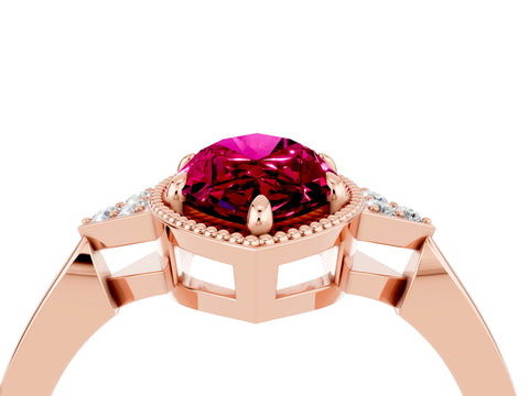 Rose gold Marquise Cut Garnet Halo Ring with Tapered Band and Four-Prong Setting_4