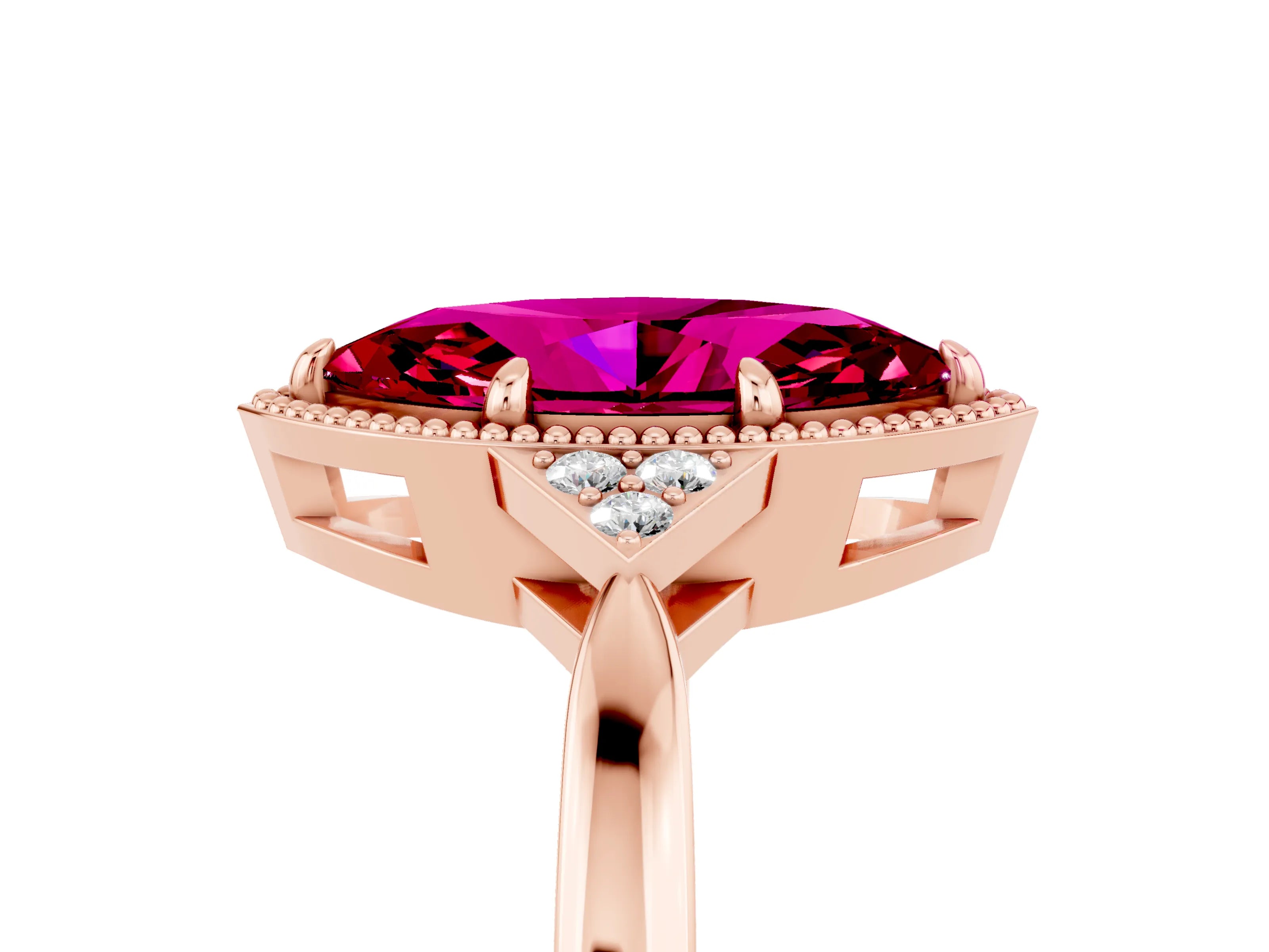 Rose gold Marquise Cut Garnet Halo Ring with Tapered Band and Four-Prong Setting_5