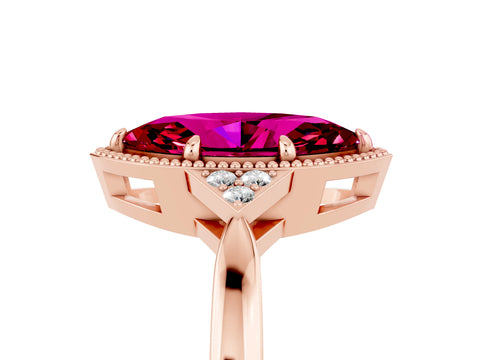 Rose gold Marquise Cut Garnet Halo Ring with Tapered Band and Four-Prong Setting_5