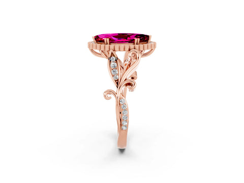 Rose gold Marquise Cut Garnet Halo Ring with Vintage Split Shank and Four-Prong Setting_2