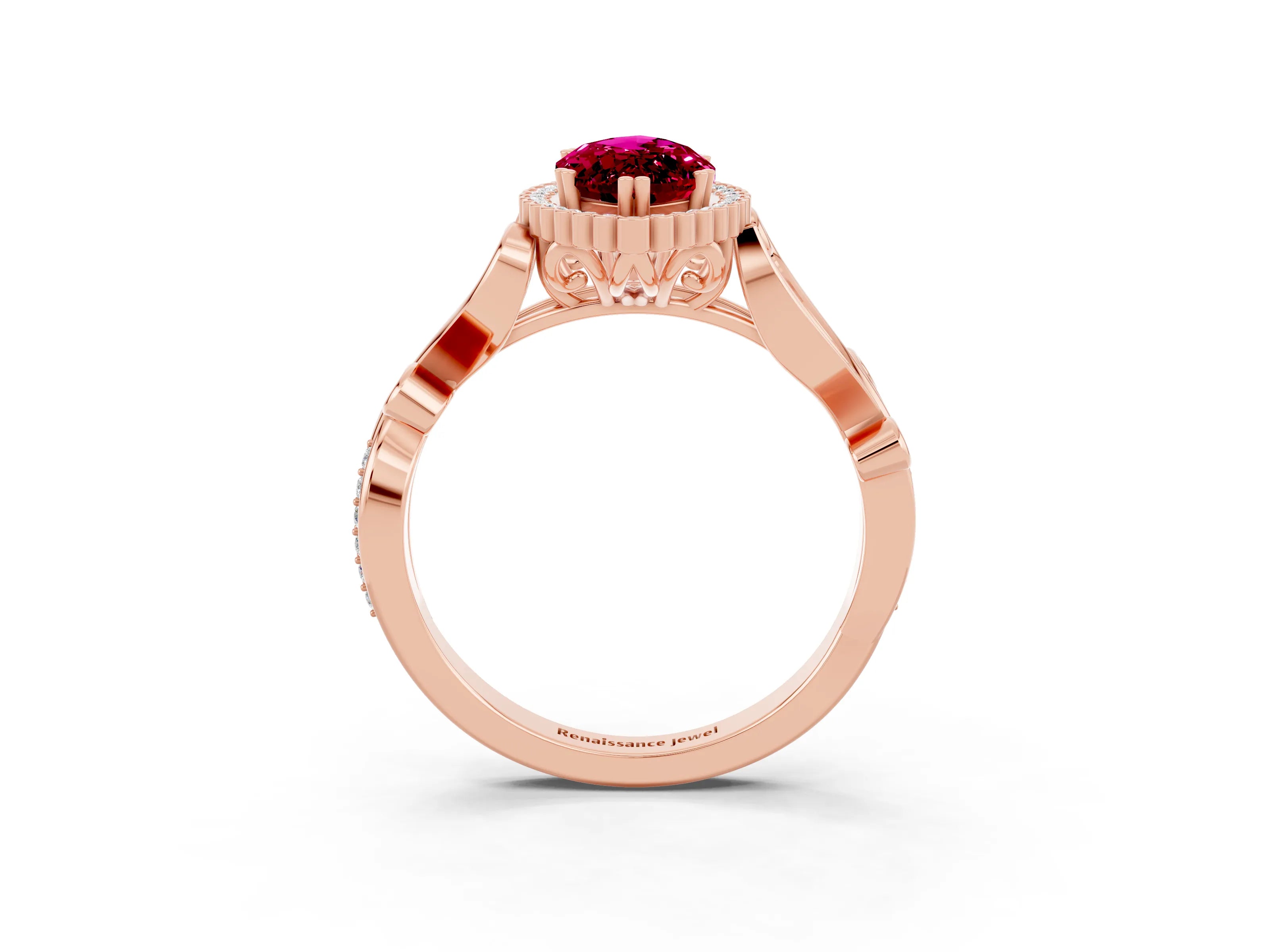 Rose gold Marquise Cut Garnet Halo Ring with Vintage Split Shank and Four-Prong Setting_3