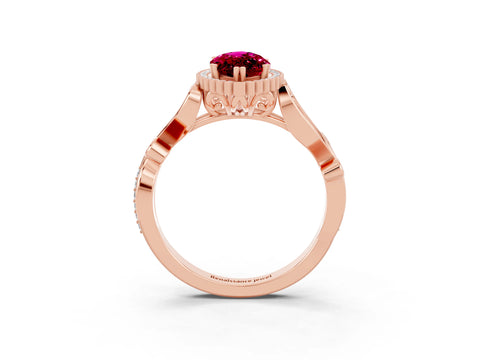 Rose gold Marquise Cut Garnet Halo Ring with Vintage Split Shank and Four-Prong Setting_3