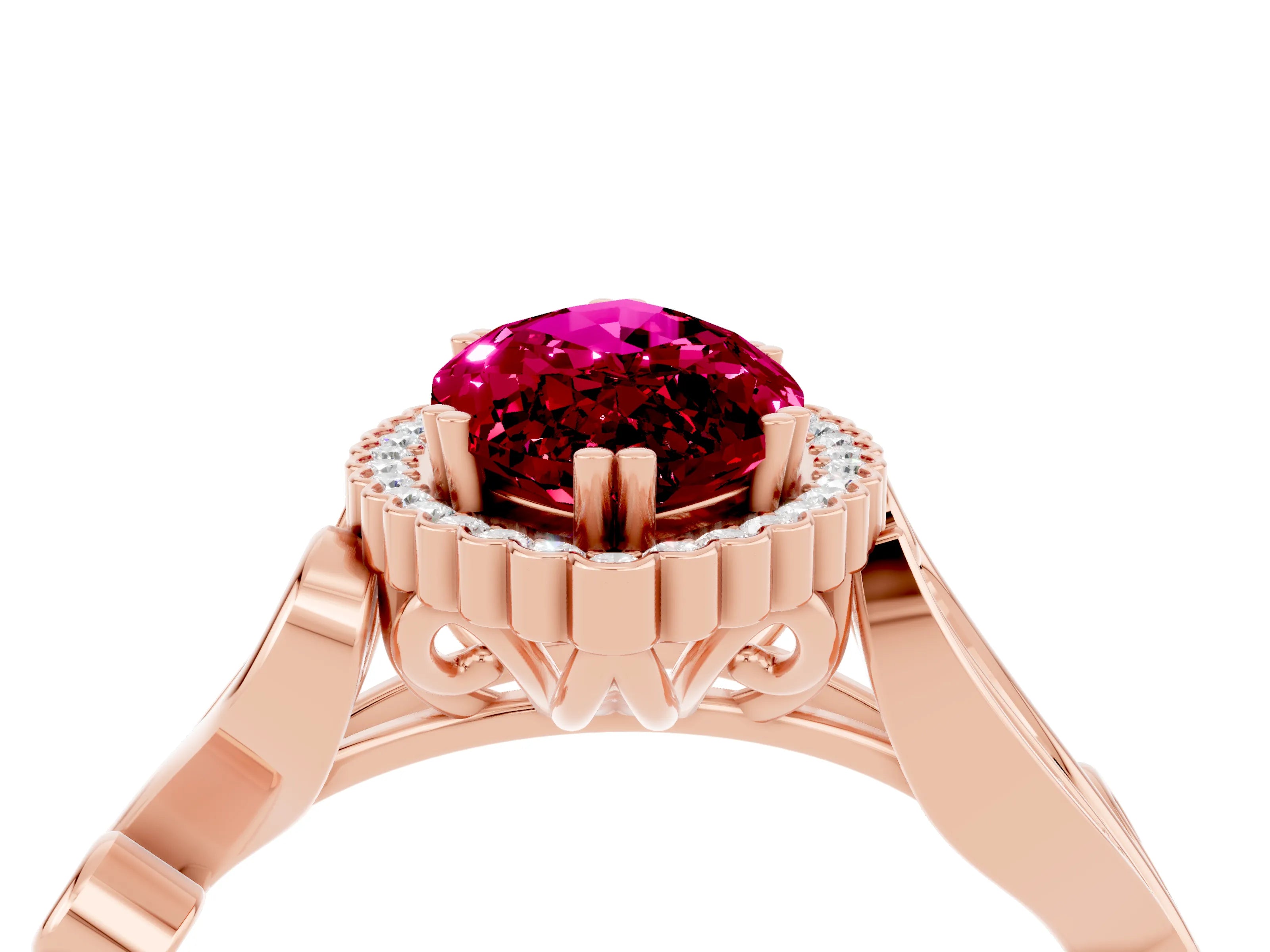 Rose gold Marquise Cut Garnet Halo Ring with Vintage Split Shank and Four-Prong Setting_4