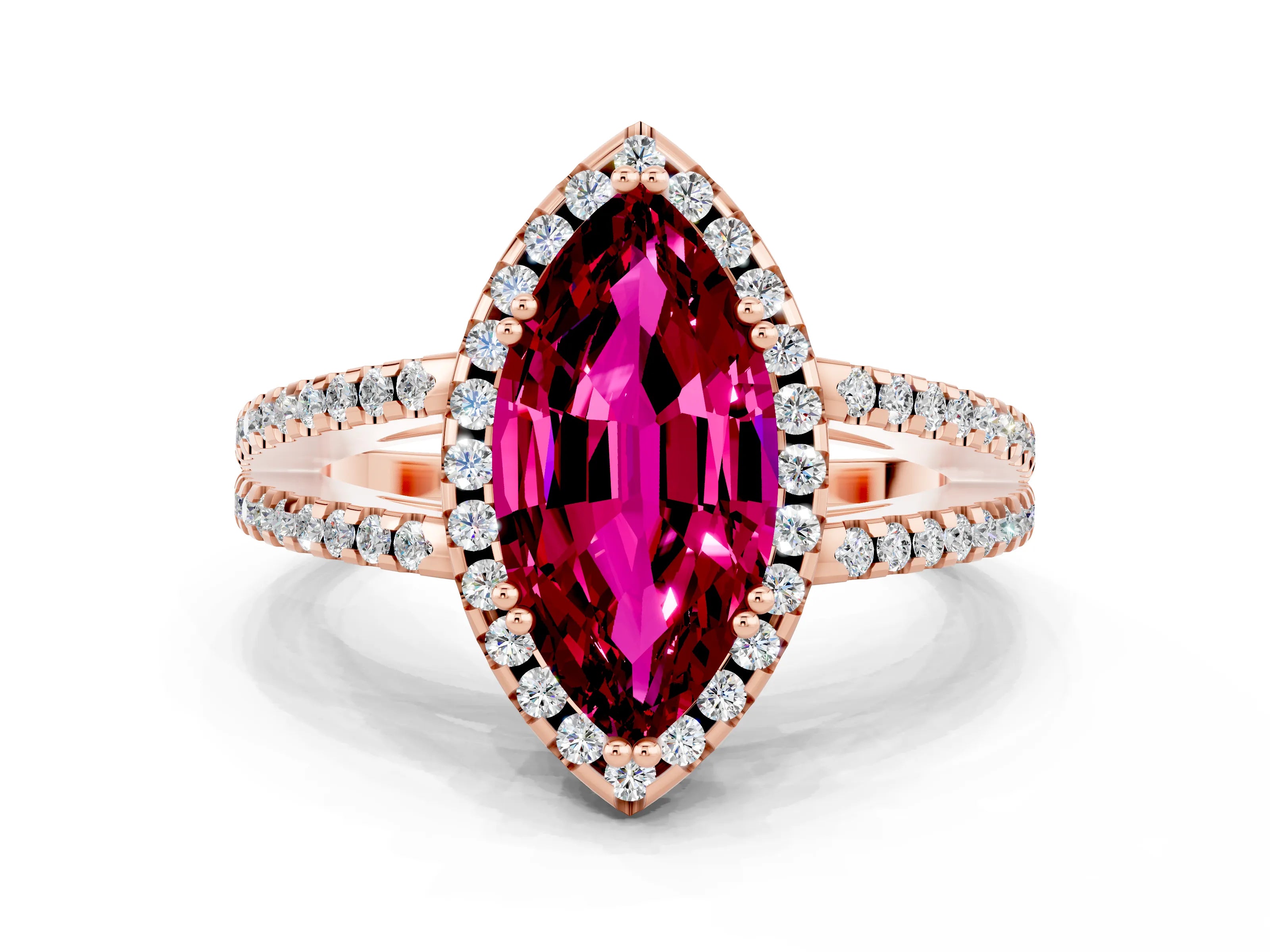 Rose gold Marquise Cut Garnet Halo Split Shank Engagement Ring_12