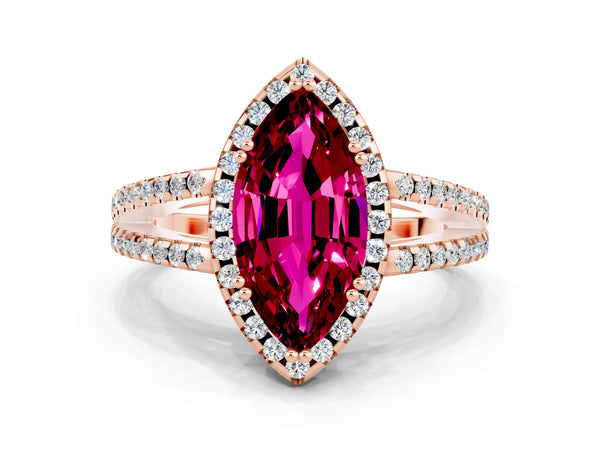 Rose gold Marquise Cut Garnet Halo Split Shank Engagement Ring
