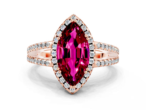 Rose gold Marquise Cut Garnet Halo Split Shank Engagement Ring_12