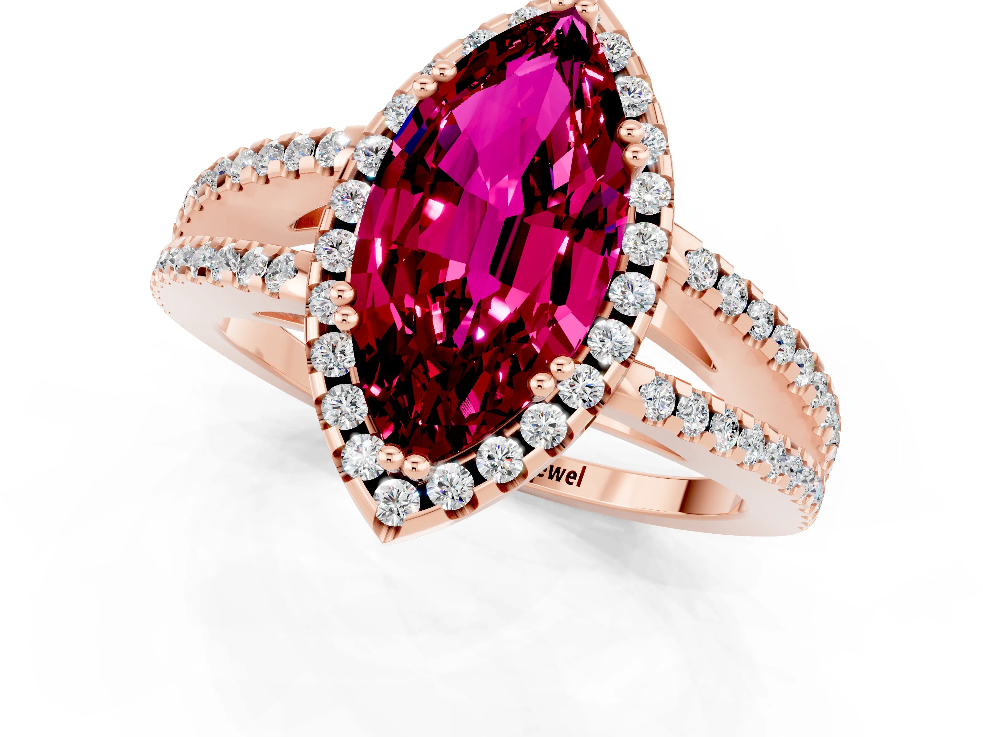 Rose gold Marquise Cut Garnet Halo Split Shank Engagement Ring_13