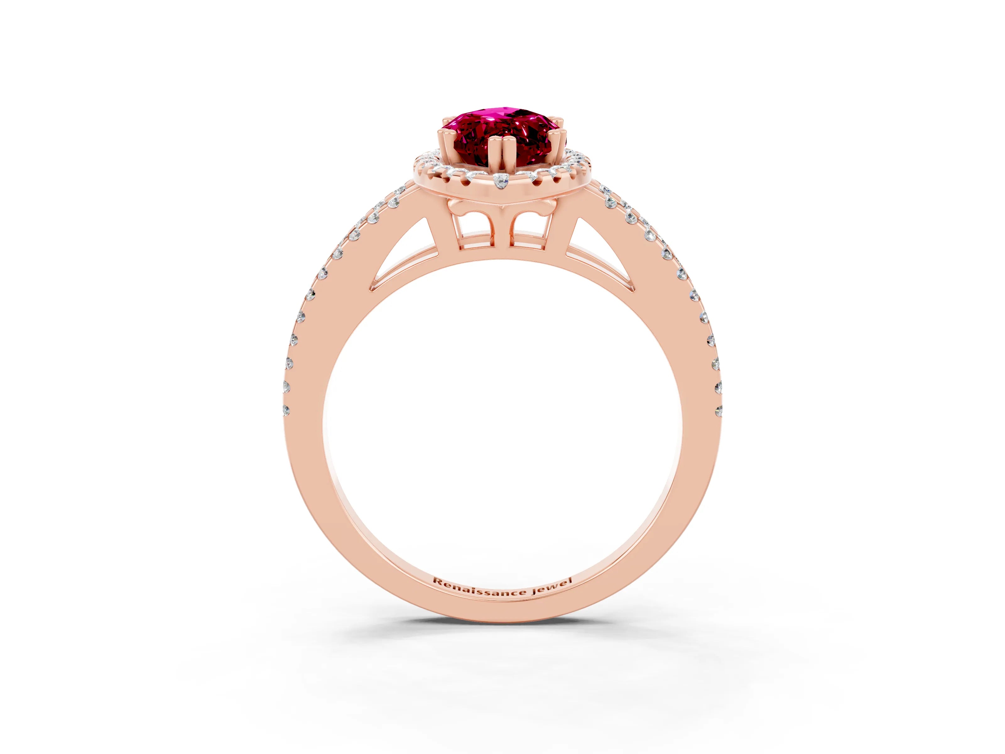 Rose gold Marquise Cut Garnet Halo Split Shank Engagement Ring_15