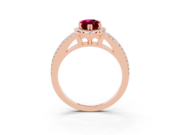 Rose gold Marquise Cut Garnet Halo Split Shank Engagement Ring