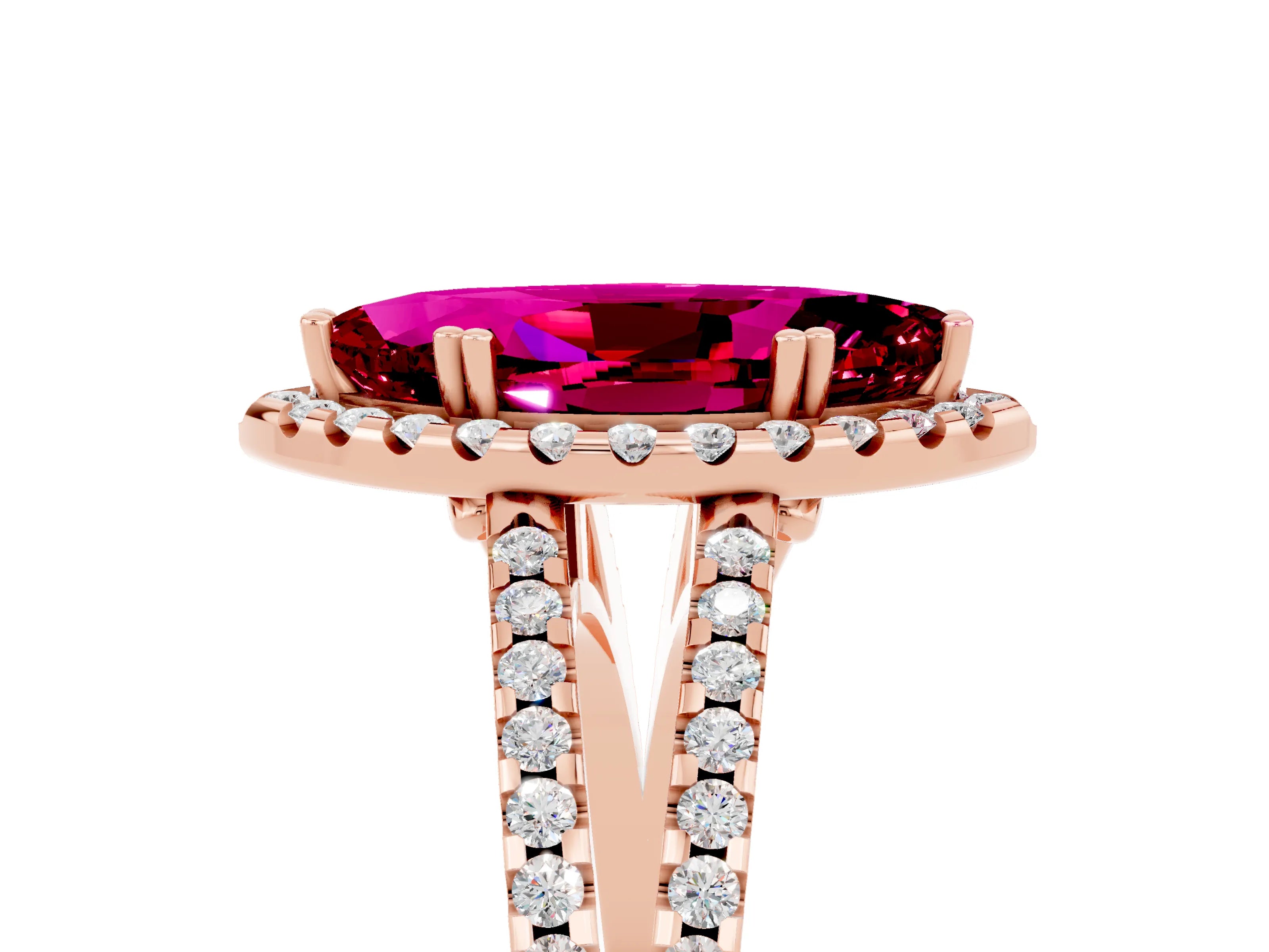Rose gold Marquise Cut Garnet Halo Split Shank Engagement Ring_17