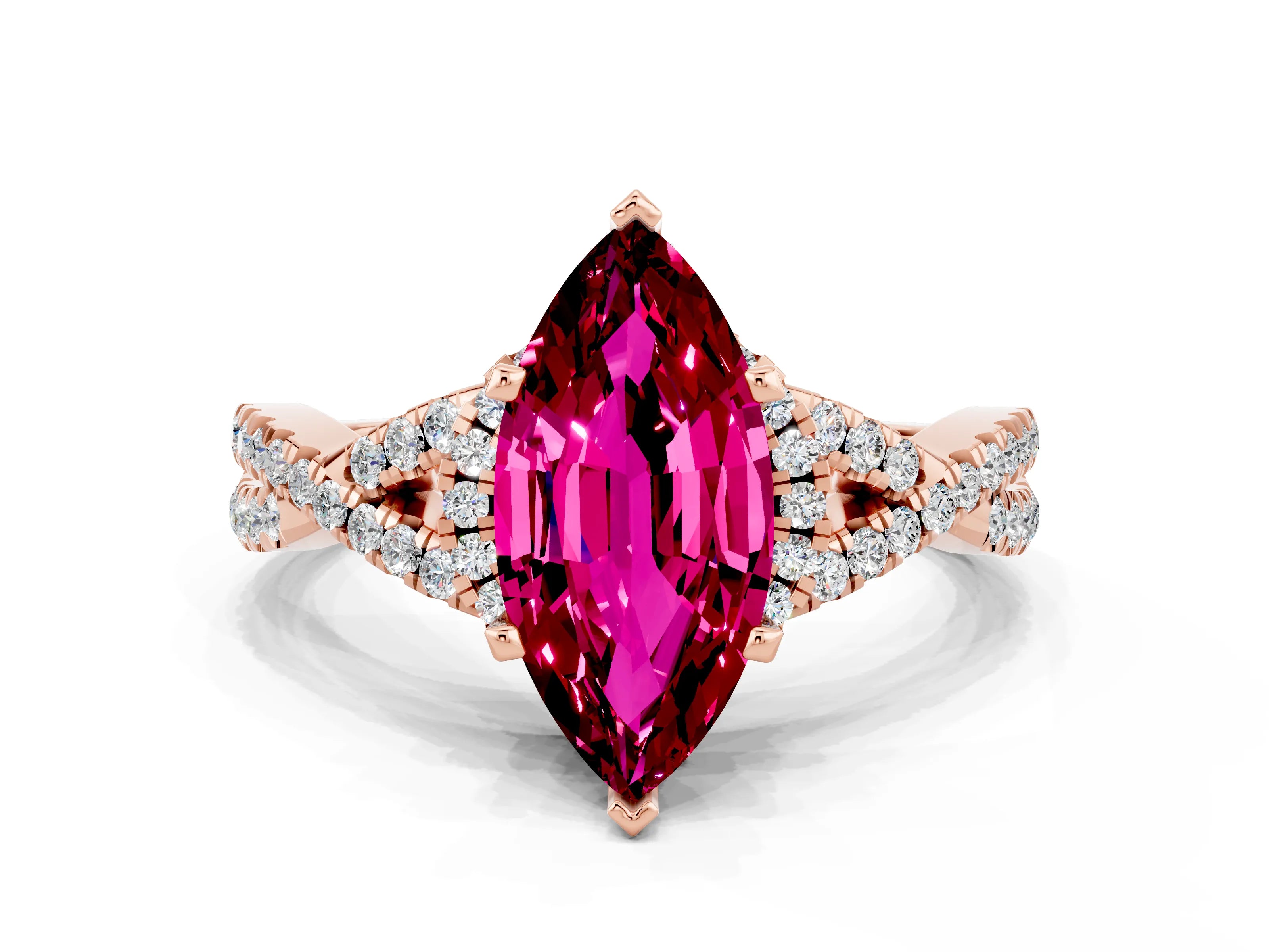 Rose gold Marquise Cut Garnet Halo Twist Band Solitaire Prong Setting Ring