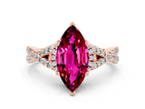 Rose gold Marquise Cut Garnet  Halo Twist Band Solitaire Prong Setting Ring_24