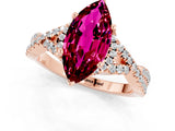 Rose gold Marquise Cut Garnet  Halo Twist Band Solitaire Prong Setting Ring_25