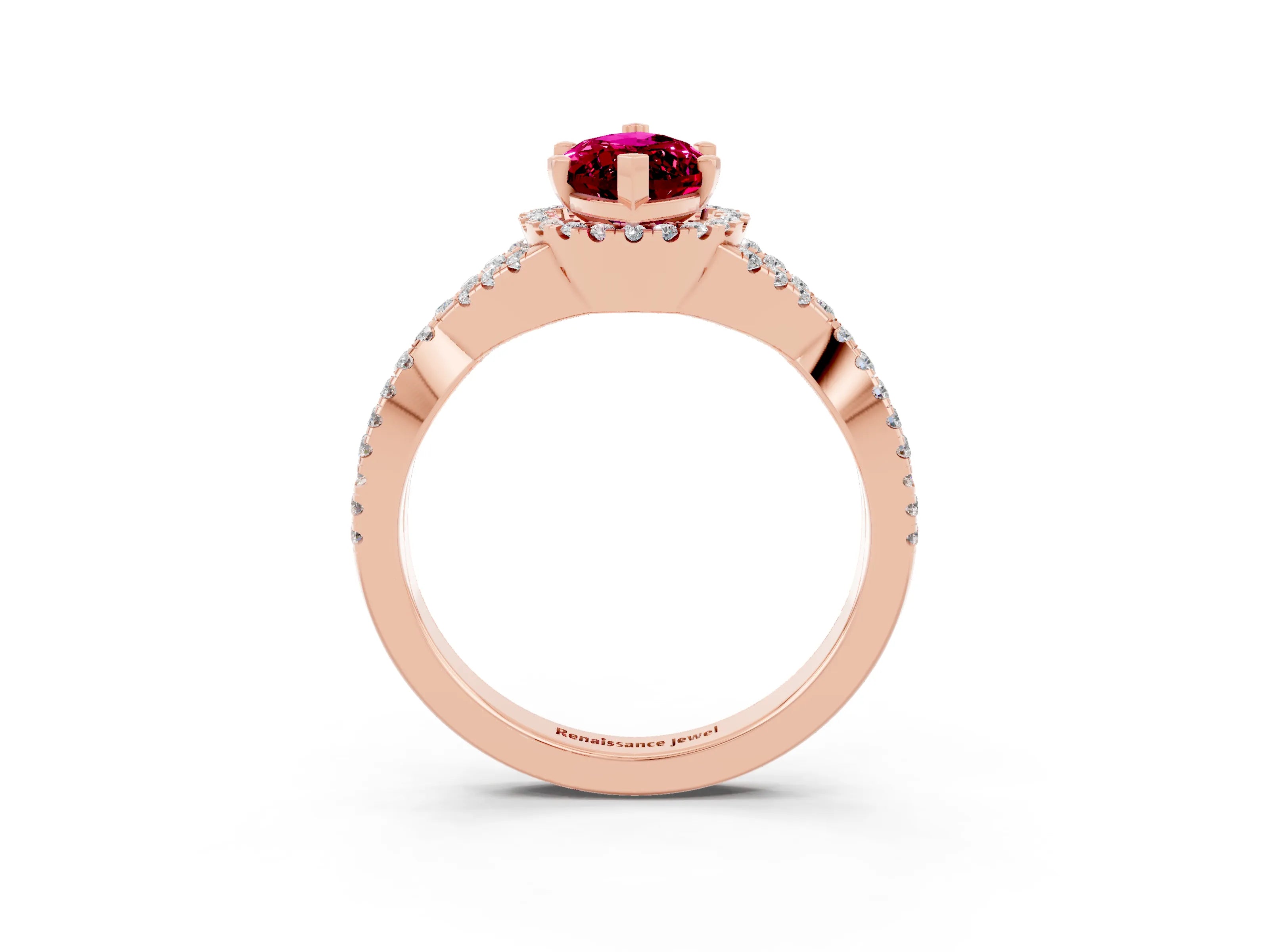 Rose gold Marquise Cut Garnet Halo Twist Band Solitaire Prong Setting Ring_3