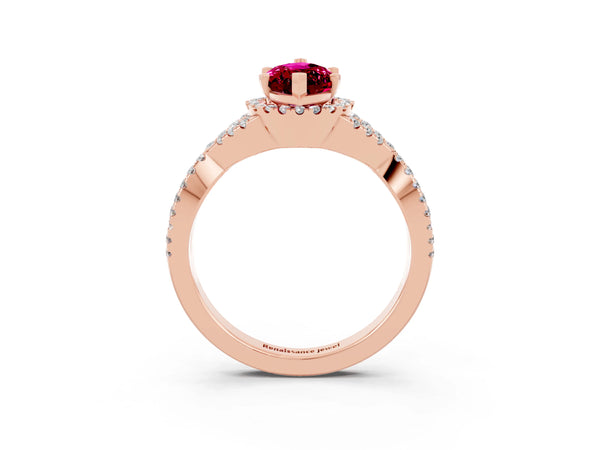 Rose gold Marquise Cut Garnet  Halo Twist Band Solitaire Prong Setting Ring