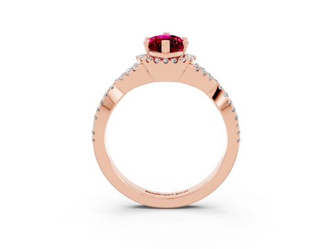 Rose gold Marquise Cut Garnet Halo Twist Band Solitaire Prong Setting Ring_3